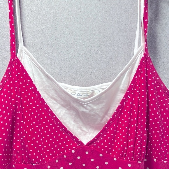 Derek Heart Plus 2X - White and Pink Polka Dot Layered Look Babydoll Tank Top - Picture 6 of 9